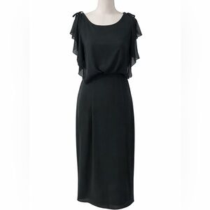 💚 La Babite Hunter Green Chiffon Maxi Dress Flutter Sleeves Size 8 160/38